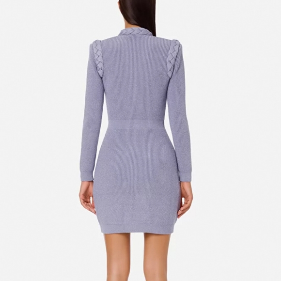Purple Long Sleeved Collar Braided Bodycon Mini Dress - Picture 4 of 11
